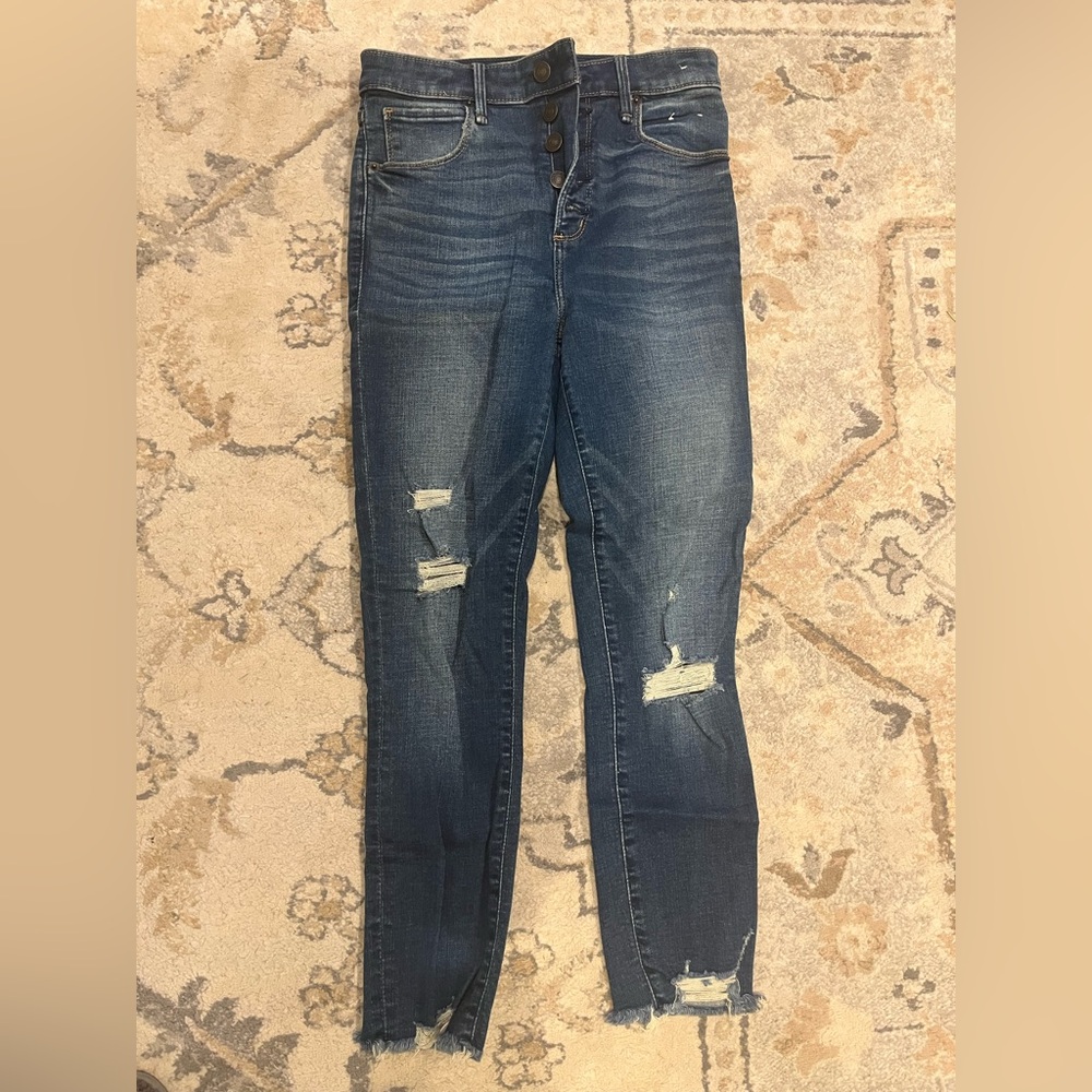 A&F distressed jeans; high rise- ankle. 5 button